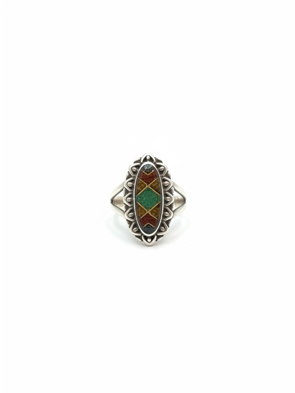 Carolyn pollack 925 Sterling SilverTurquoise Lapis Coral Inlaid Oval Ring -